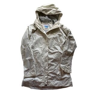 Columbia Omni Tech Waterproof Breathable Hooded Jacket Beige Pattern Size Small